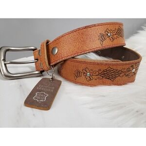 Vera Pelle Brown Leather Belt Vintage Leather western hippie boho y2k floral